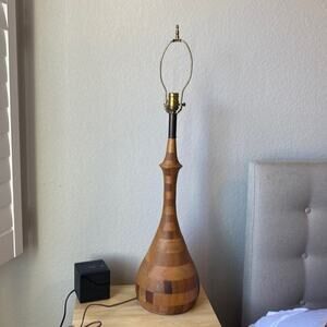 Vintage Mid-Century Modern Solid Wood 2 tone Bulbous Shape Lamp mid century